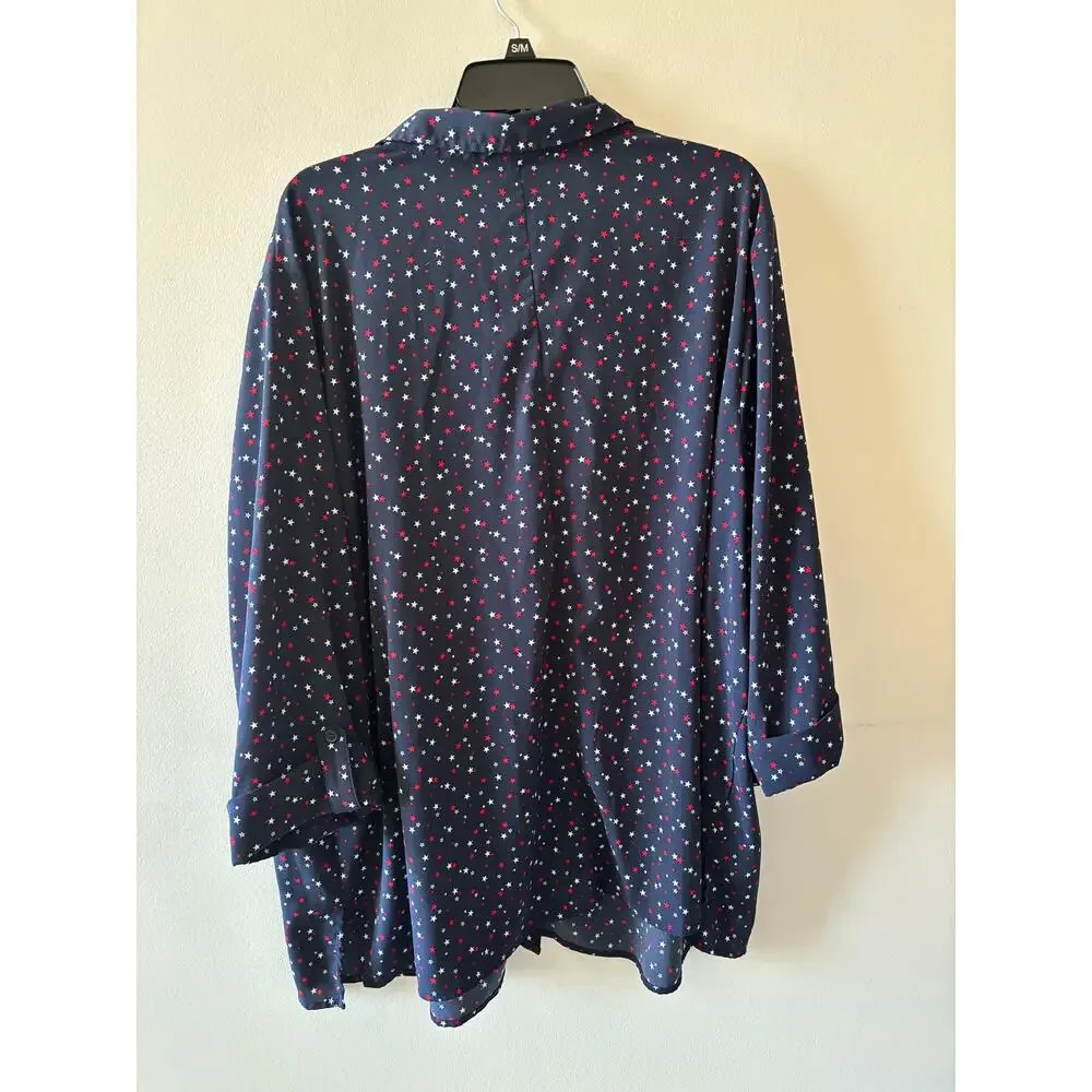 Catherines Navy Button-Down Blouse with Pink and White Dot Print - Picture 4 of 5
